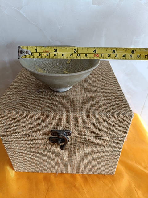 古玩陶瓷耀州窯青釉花卉紋茶盞真品鑒賞圖