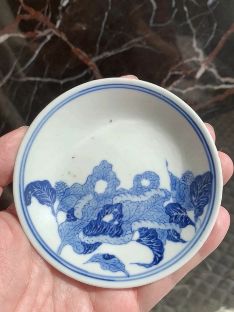 古玩陶瓷宣統(tǒng)青花蠶食圖盤真品鑒賞圖