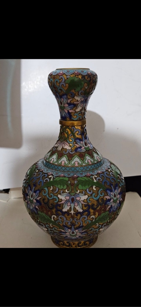 古玩陶瓷花卉紋蒜頭瓶真品鑒賞圖