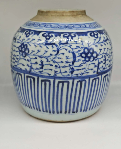 古玩陶瓷清中期花卉紋青花罐拍賣,當(dāng)前價(jià)格299元