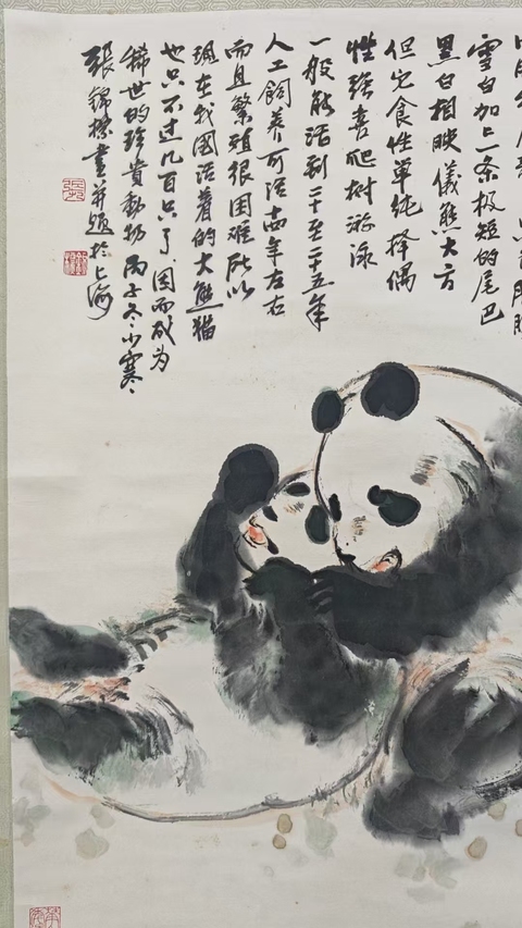 古玩字畫潘天壽陸儼少大師弟子老中美協會員張錦標熊貓圖拍賣,當前價格1288元