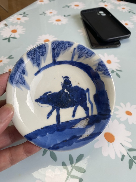 古玩陶瓷青花牧童騎牛圖盤（日本瓷）真品鑒賞圖