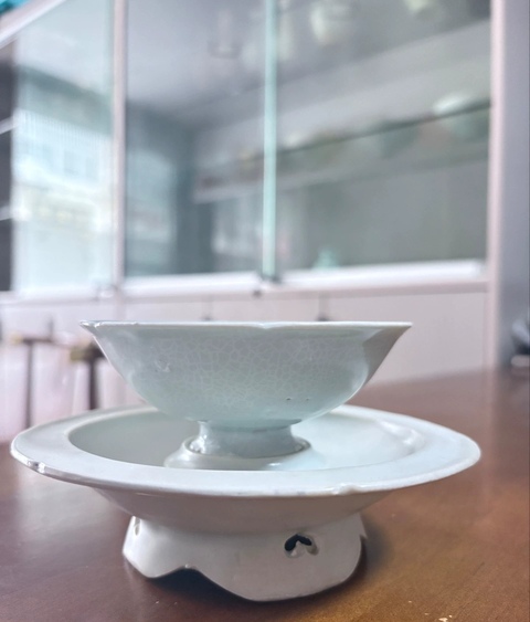 古玩陶瓷青白釉盞和托真品鑒賞圖