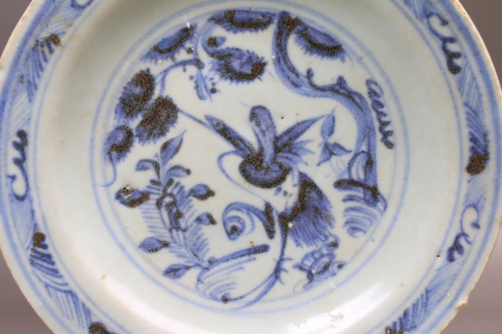 古玩陶瓷明空白期·青花仙草松鶴圖折沿盤拍賣,當前價格904元