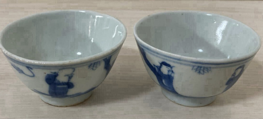 古玩陶瓷三星高照圖青花杯真品鑒賞圖