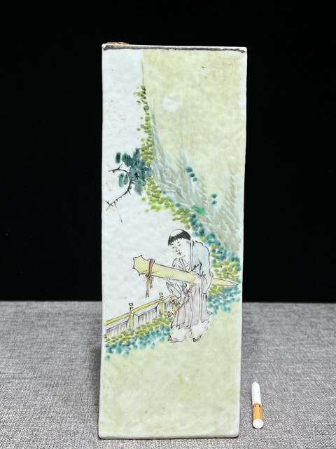 古玩陶瓷淺降彩人物故事紋四方帽筒真品鑒賞圖