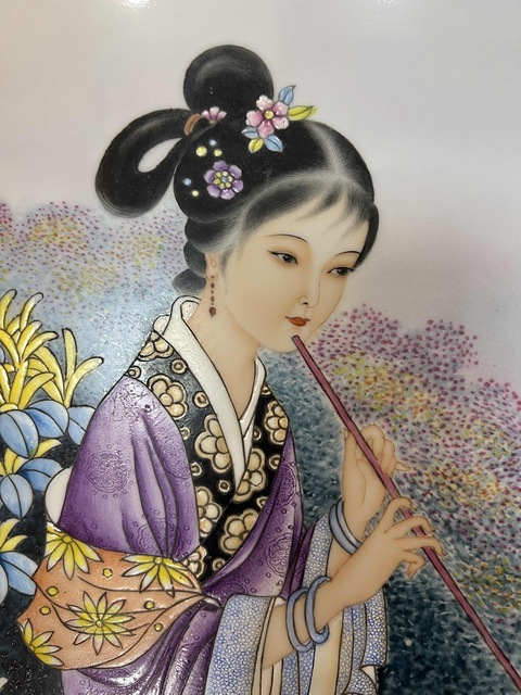 古玩陶瓷粉彩仕女人物圖瓷板真品鑒賞圖