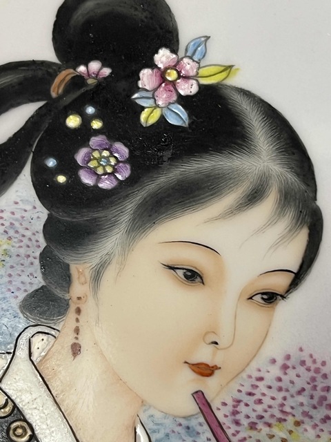 古玩陶瓷粉彩仕女人物圖瓷板真品鑒賞圖