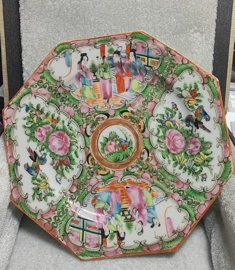 古玩陶瓷廣彩人物花鳥八方盤真品鑒賞圖