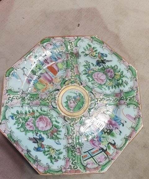 古玩陶瓷廣彩人物花鳥八方盤真品鑒賞圖