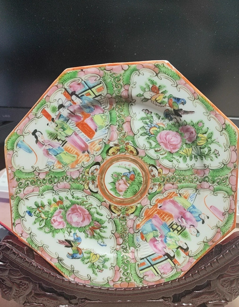 古玩陶瓷廣彩人物花鳥八方盤真品鑒賞圖
