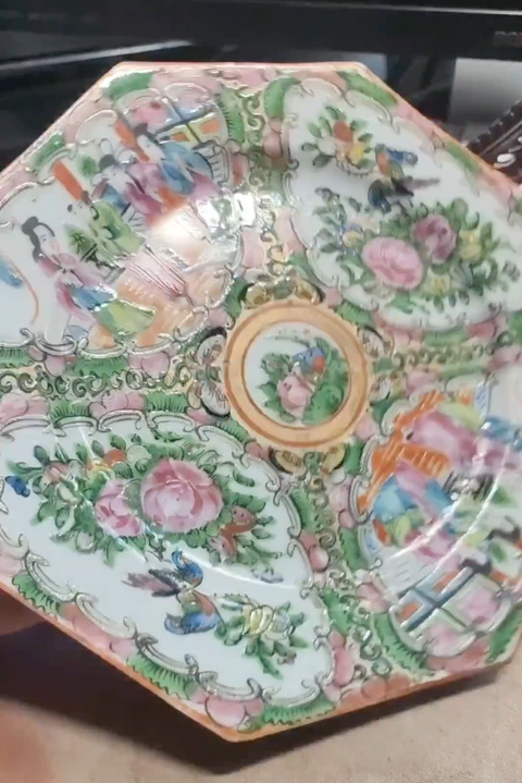 古玩陶瓷廣彩人物花鳥八方盤真品鑒賞圖