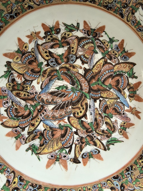 古玩陶瓷蝶紋廣彩盤真品鑒賞圖