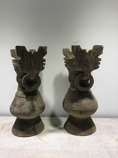 古玩陶瓷秦·銜環陶尊一對真品鑒賞圖