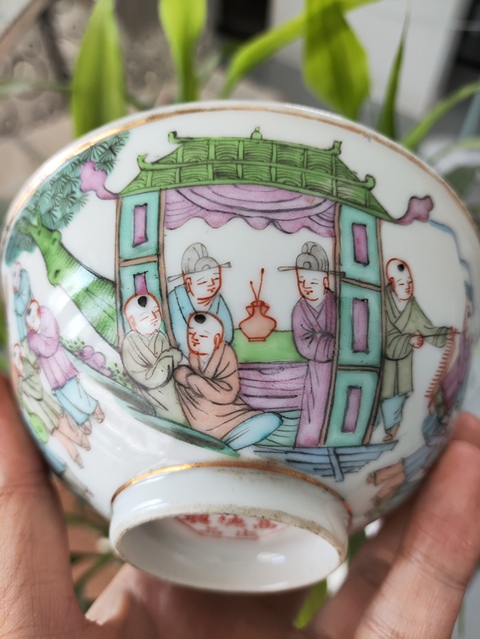 古玩陶瓷粉彩百子鬧龍燈圖紋碗真品鑒賞圖