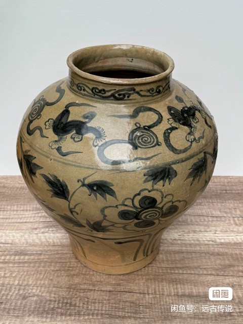 古玩陶瓷玉溪窯青花獅紋罐真品鑒賞圖