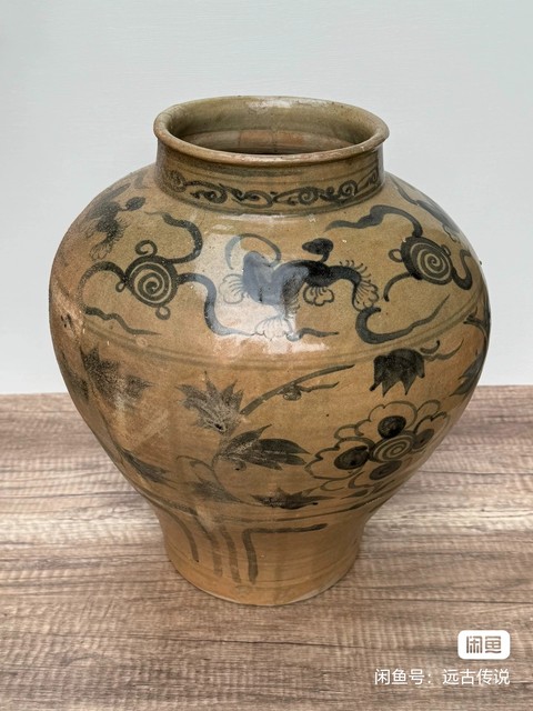 古玩陶瓷玉溪窯青花獅紋罐真品鑒賞圖