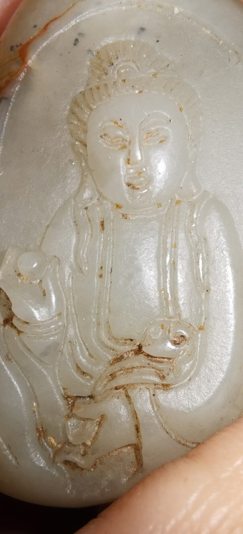 古玩玉器和田玉雕“觀音”掛件真品鑒賞圖