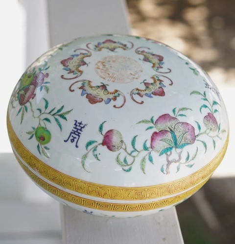 古玩陶瓷清光緒青花福壽三多紋大蓋盒真品鑒賞圖