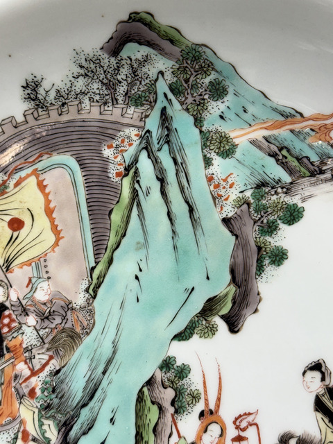 古玩陶瓷刀馬人五彩盤真品鑒賞圖