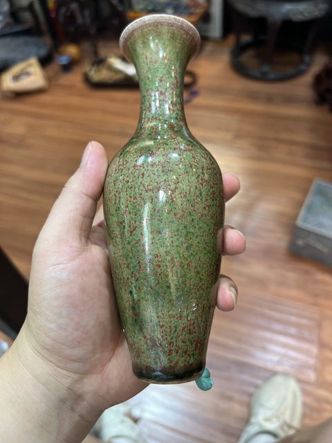 古玩陶瓷豇豆紅釉柳葉瓶真品鑒賞圖