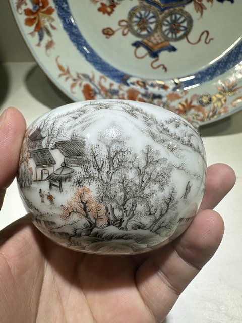 古玩陶瓷黑彩礬紅山水紋水盂真品鑒賞圖