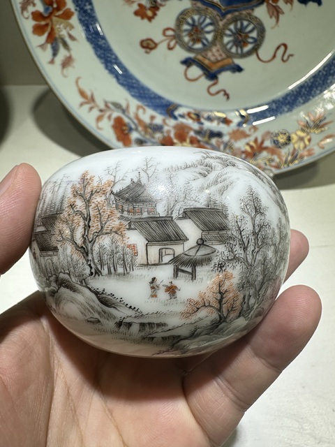 古玩陶瓷黑彩礬紅山水紋水盂真品鑒賞圖