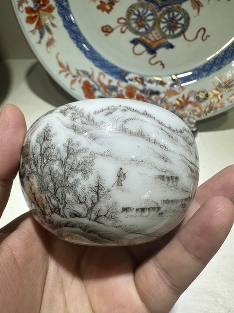 古玩陶瓷黑彩礬紅山水紋水盂真品鑒賞圖