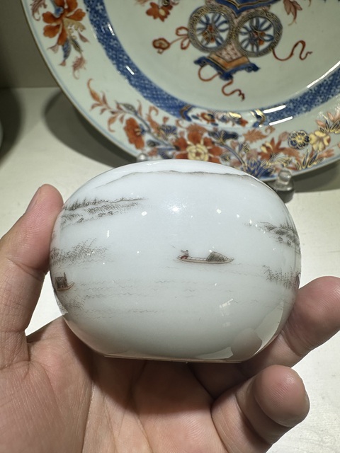 古玩陶瓷黑彩礬紅山水紋水盂真品鑒賞圖