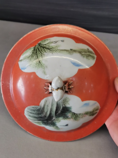 古玩陶瓷山水紋四系粥罐真品鑒賞圖