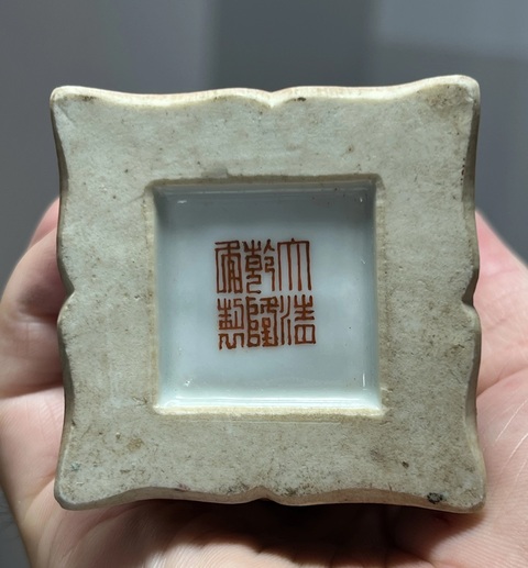 古玩陶瓷粉彩百花不落地四方花觚真品鑒賞圖