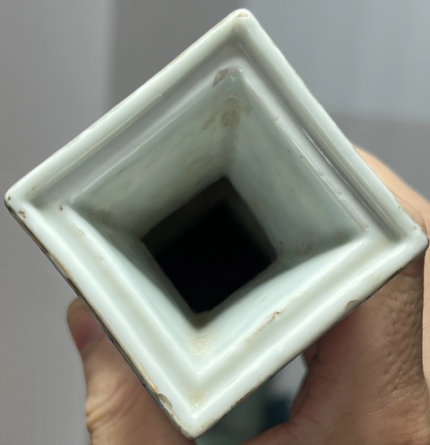 古玩陶瓷粉彩百花不落地四方花觚真品鑒賞圖