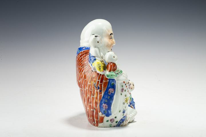 古玩陶瓷民國·粉彩五子登科彌勒佛坐像真品鑒賞圖