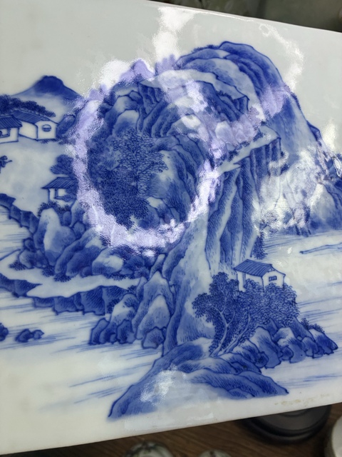 古玩陶瓷青花山水人物紋瓷板真品鑒賞圖