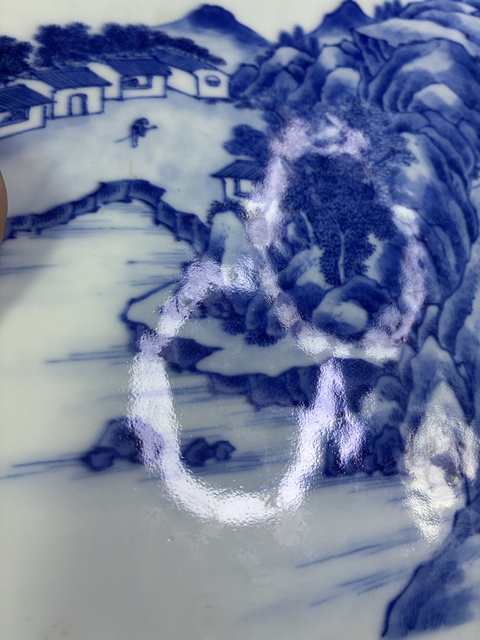古玩陶瓷青花山水人物紋瓷板真品鑒賞圖