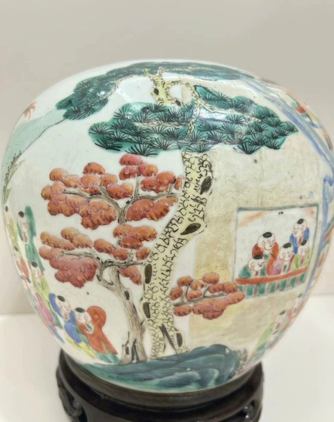 古玩陶瓷清晚期 粉彩嬰戲圖蓋罐真品鑒賞圖