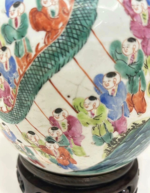 古玩陶瓷清晚期 粉彩嬰戲圖蓋罐真品鑒賞圖