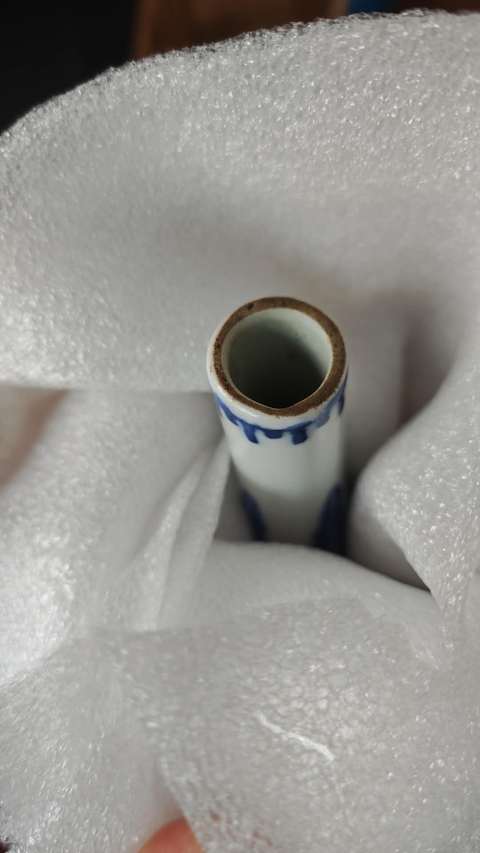 古玩陶瓷青花三多紋膽瓶，模糊，偏老真品鑒賞圖