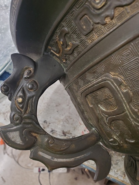 古玩銅器錯金銀饕餮紋仿古銅簋真品鑒賞圖