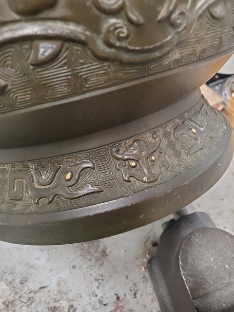 古玩銅器錯金銀饕餮紋仿古銅簋真品鑒賞圖