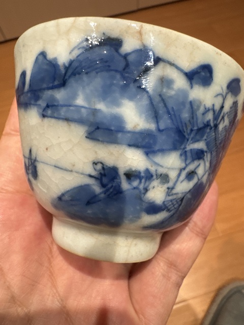 古玩陶瓷晚清哥釉青花杯真品鑒賞圖
