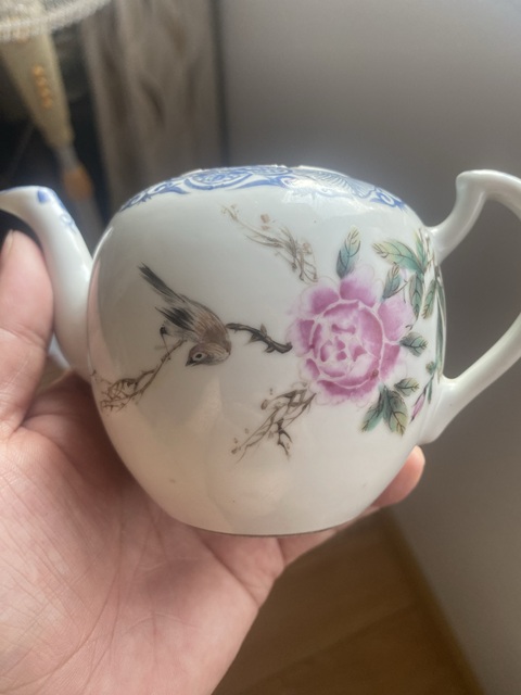 古玩陶瓷民國細路粉彩花鳥壺真品鑒賞圖