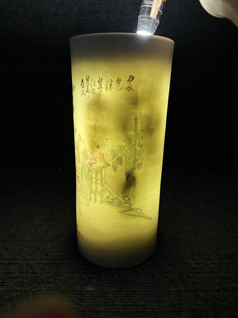 古玩陶瓷粉彩美色清華紋帽筒真品鑒賞圖