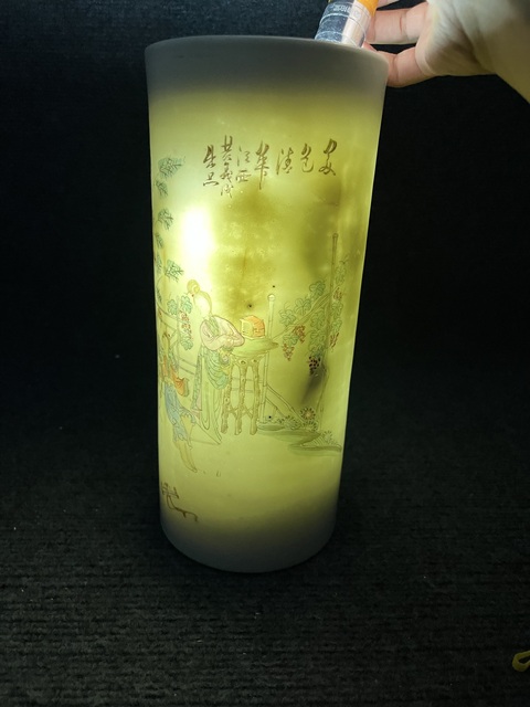 古玩陶瓷粉彩美色清華紋帽筒真品鑒賞圖