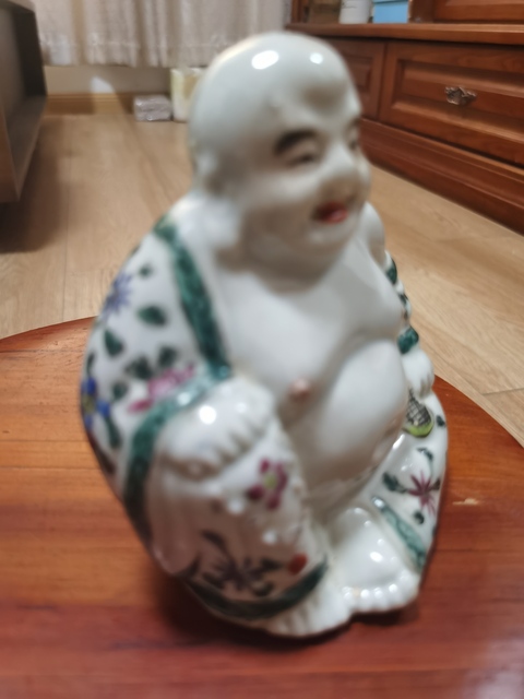 古玩陶瓷粉彩彌勒佛坐像真品鑒賞圖