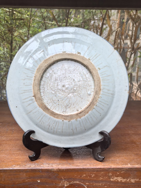 古玩陶瓷樓臺亭閣山水紋青花盤真品鑒賞圖