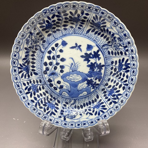古玩陶瓷清光緒·花蝶紋青花花口盤拍賣，當前價格1000元