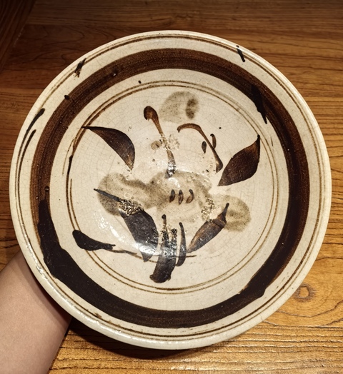 古玩陶瓷元磁州窯白地黑花大盤拍賣,當(dāng)前價(jià)格68元