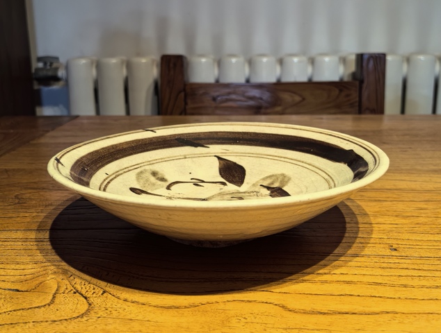 古玩陶瓷元磁州窯白地黑花大盤拍賣,當(dāng)前價(jià)格68元