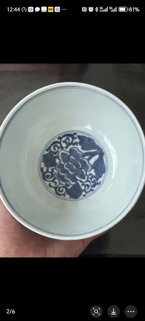 古玩陶瓷雙魚(yú)紋款花卉紋青花碗真品鑒賞圖